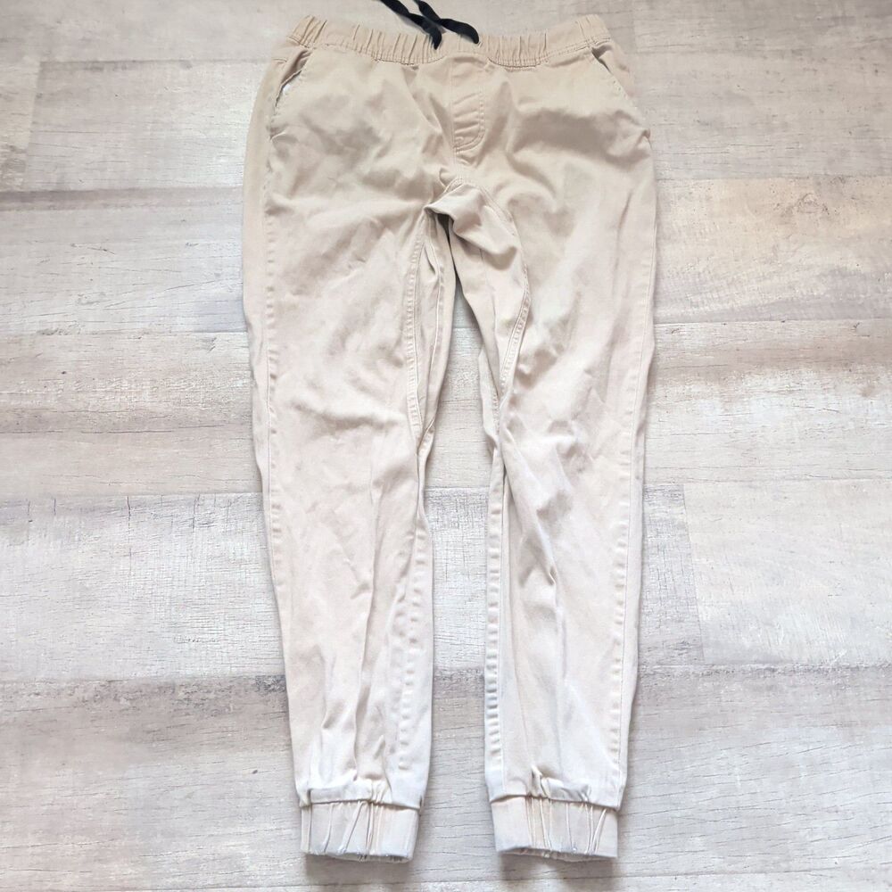 WT 02 Jogger Pants Men's Size M Beige Slash Pocket Elastic Waist Drawstring
